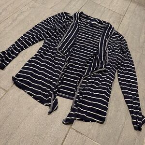 INK LOVE and PEACE Blue White Striped Nautical Open Front Cardigan Size XXL